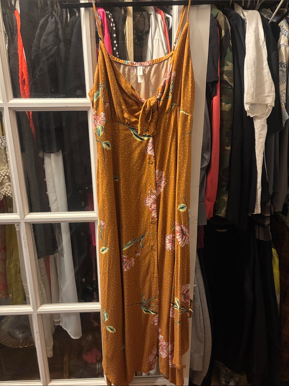 Xhilaration Mustard Floral Maxi Slip Dress